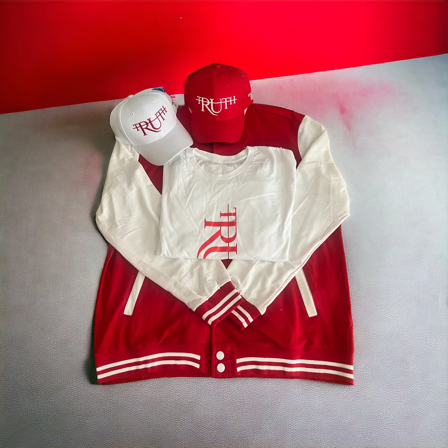 Red/White Truth Letterman Jacket