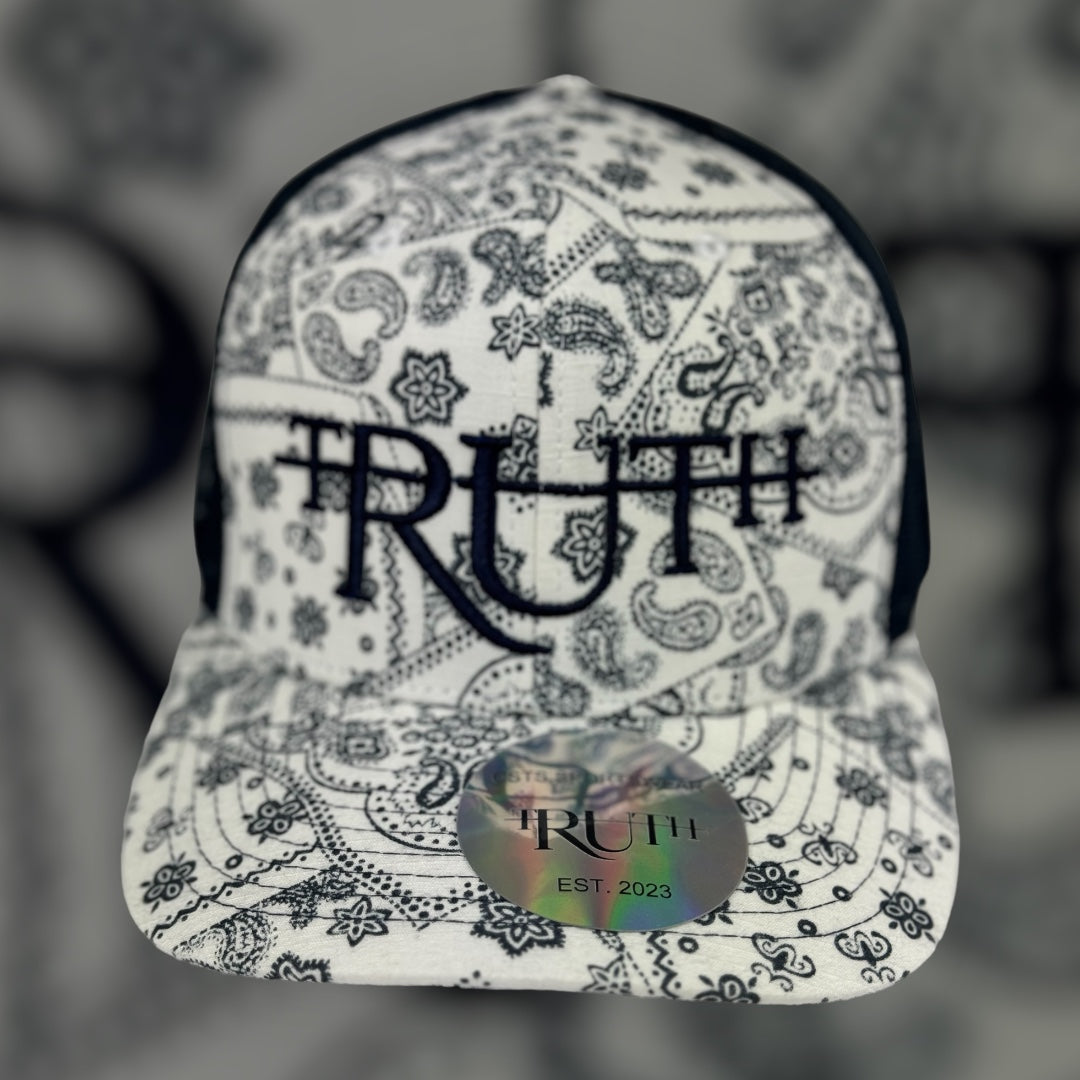 White/Black Truth Paisley Bandana Trucker Hat